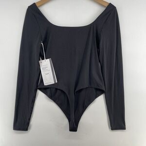 NEW Lululemon Bodysuit L Seriously Soft Nulu Square Neck L/S Thong Cut Black